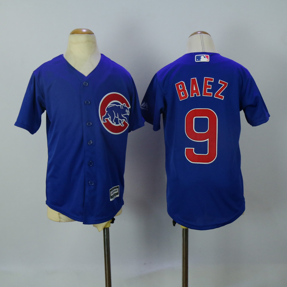 Youth Chicago Cubs #9 Baez Blue MLB Jerseys